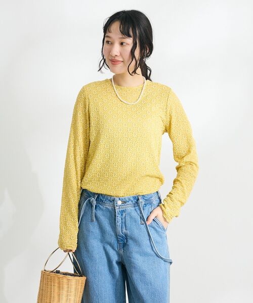 CRAFT STANDARD BOUTIQUE(クラフトスタンダードブティック)の「花柄レースシャーリングプルオーバー(ニット/セーター・レディース・イエロー/アイボリー/ブラック・FREE)」の19枚目の写真