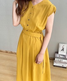 シャツワンピース（イエロー/黄色系・袖なし）ファッション通販
