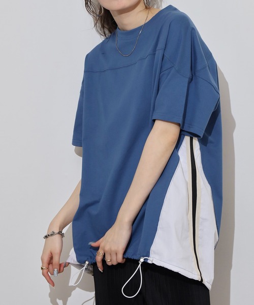 チュールテープラインカットソー 大きいサイズ レディース トップス ロゴTシャツ × チュール T