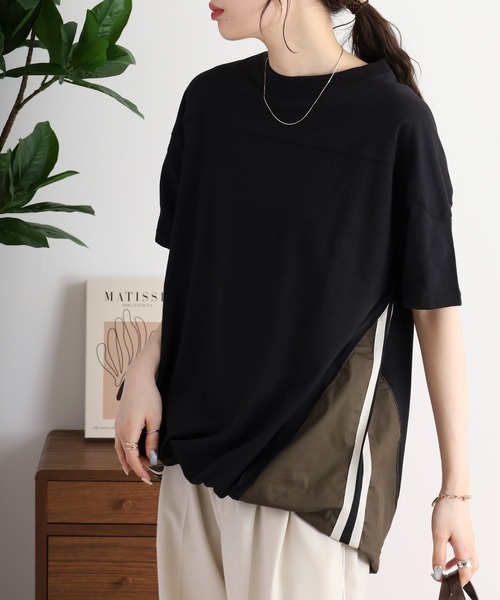 セール】ラインテープ付き切替スピンドルトップス（Tシャツ