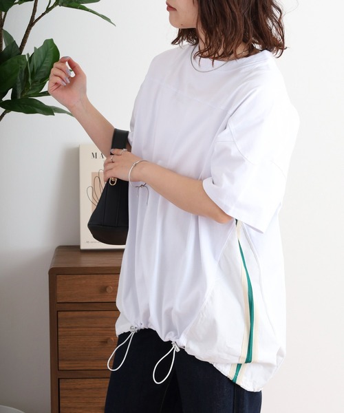 セール】ラインテープ付き切替スピンドルトップス（Tシャツ