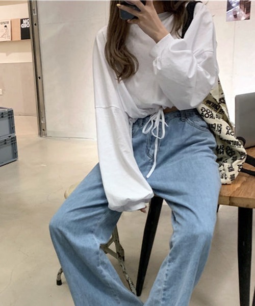 VIBGYOR(ヴィブジョー)の「【EIZZ/アイズ】クロップド丈 カットデザイン トップス(Tシャツ/カットソー・レディース・ホワイト/ブラック/グレー・FREE)」の14枚目の写真