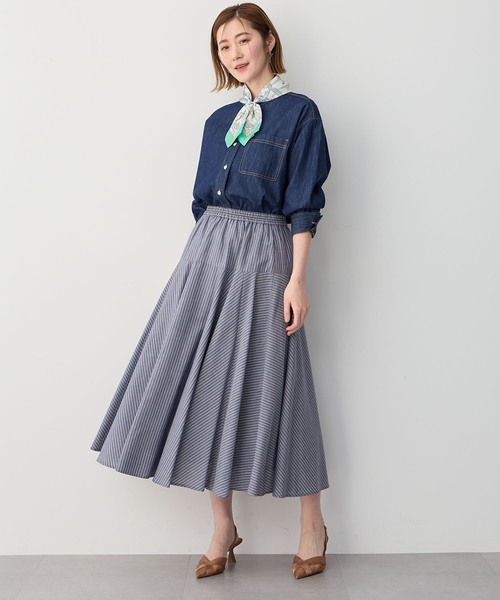 Petit Honfleur（プチオンフルール）の「ストライプフレアスカート（スカート・レディース・ブルー/ネイビー・M/L）」の4枚目の写真