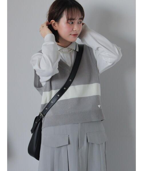 ehka sopo（エヘカソポ）の「配色ラインニットベスト（ベスト・レディース・グレー/ブルー/オフホワイト・F）」の9枚目の写真