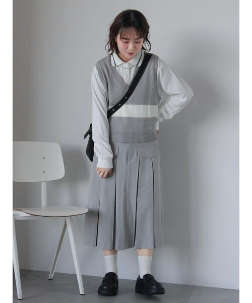 ehka sopo（エヘカソポ）の「配色ラインニットベスト（ベスト・レディース・グレー/ブルー/オフホワイト・F）」の12枚目の写真