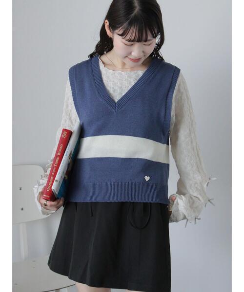 ehka sopo（エヘカソポ）の「配色ラインニットベスト（ベスト・レディース・グレー/ブルー/オフホワイト・F）」の5枚目の写真