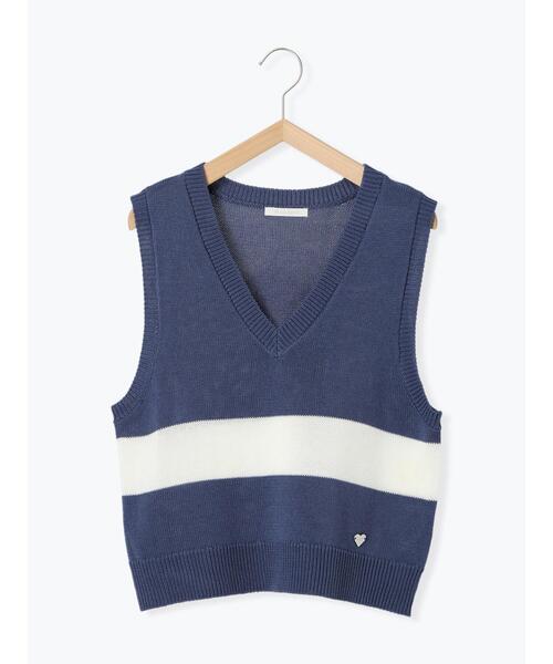 ehka sopo（エヘカソポ）の「配色ラインニットベスト（ベスト・レディース・グレー/ブルー/オフホワイト・F）」の21枚目の写真