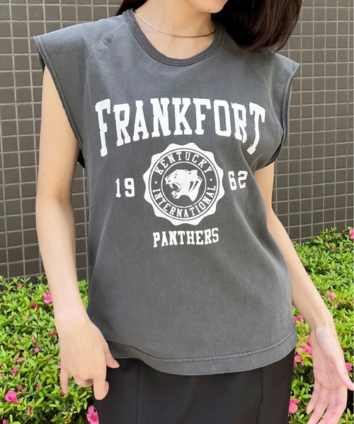 spiritoso(スピリトーゾ)の「【spiritoso】FRANKFORTプリントTシャツ(CP)(Tシャツ/カットソー・レディース・チャコール/サックスブルー・F)」の1枚目の写真