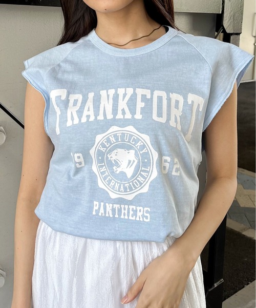 spiritoso(スピリトーゾ)の「【spiritoso】FRANKFORTプリントTシャツ(CP)(Tシャツ/カットソー・レディース・チャコール/サックスブルー・F)」の6枚目の写真