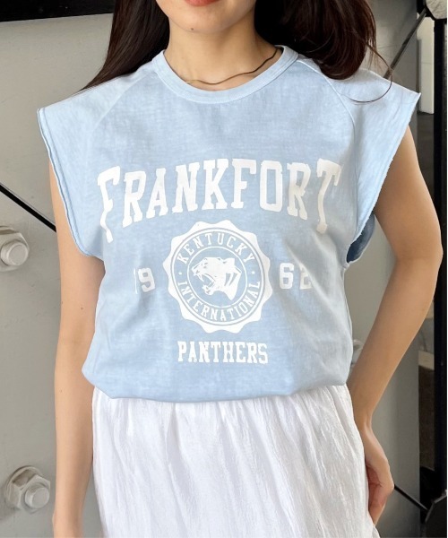 spiritoso(スピリトーゾ)の「【spiritoso】FRANKFORTプリントTシャツ(CP)(Tシャツ/カットソー・レディース・チャコール/サックスブルー・F)」の5枚目の写真