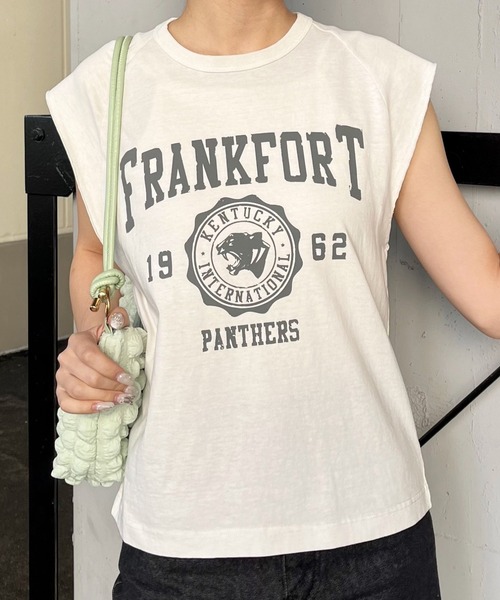 spiritoso(スピリトーゾ)の「【spiritoso】FRANKFORTプリントTシャツ(CP)(Tシャツ/カットソー・レディース・チャコール/サックスブルー・F)」の13枚目の写真