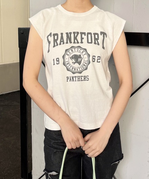 spiritoso(スピリトーゾ)の「【spiritoso】FRANKFORTプリントTシャツ(CP)(Tシャツ/カットソー・レディース・チャコール/サックスブルー・F)」の12枚目の写真