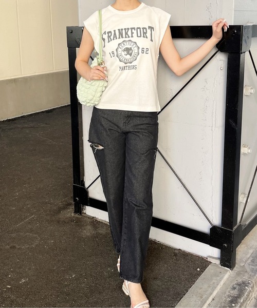 spiritoso(スピリトーゾ)の「【spiritoso】FRANKFORTプリントTシャツ(CP)(Tシャツ/カットソー・レディース・チャコール/サックスブルー・F)」の11枚目の写真
