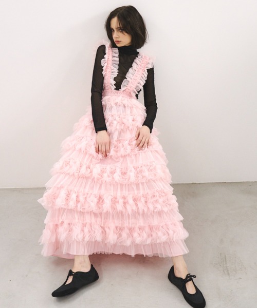 PERNA フェザーチュールジャンパースカート ロングワンピース PERNA ワンピース フェザーチュールジャンパースカート