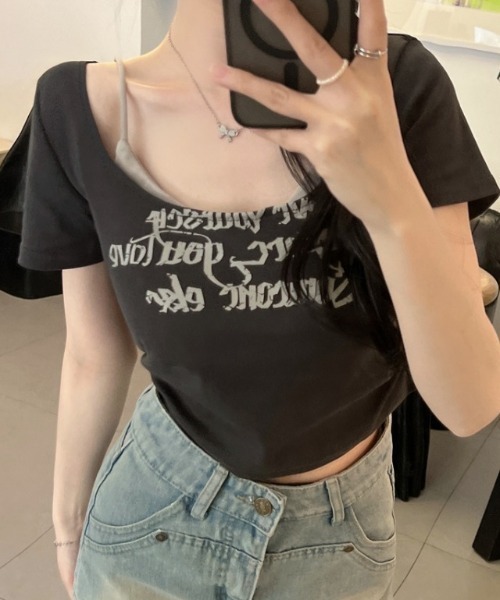 lilful(リルフル)の「フェイクレイヤードホルターネックロゴピチT(Tシャツ/カットソー・レディース・ベージュ/ダークグレー・M/S)」の20枚目の写真
