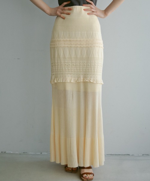 CASA FLINE（カーサフライン）の「レース編みラインニットスカート（スカート・レディース・ブラック/クリーム・FREE）」の6枚目の写真