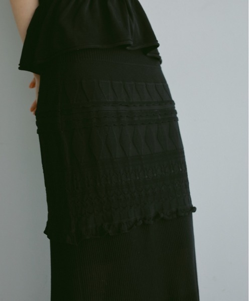 CASA FLINE（カーサフライン）の「レース編みラインニットスカート（スカート・レディース・ブラック/クリーム・FREE）」の7枚目の写真