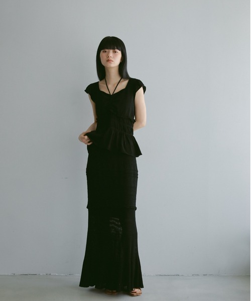 CASA FLINE（カーサフライン）の「レース編みラインニットスカート（スカート・レディース・ブラック/クリーム・FREE）」の8枚目の写真