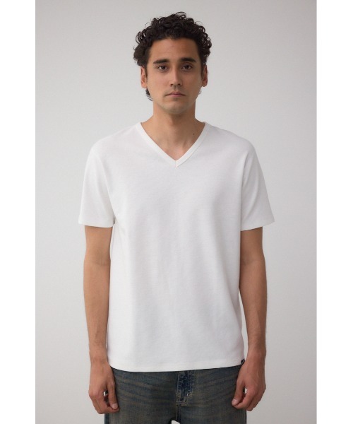 AZUL by moussy（アズールバイマウジー）の「タックフライスVネックTシャツ（Tシャツ/カットソー・メンズ・ホワイト/ブラック/杢グレー・SMALL/MEDIUM/LARGE/X-LARGE）」の7枚目の写真