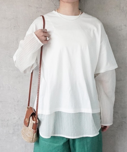 SELECT LEVERY(セレクトリベリー)の「シアーストライプレイヤードプルオーバー(Tシャツ/カットソー・レディース・ブラック/ピンク/グレー/オフホワイト・FREE)」の20枚目の写真