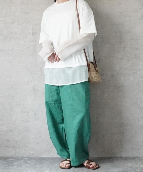 SELECT LEVERY(セレクトリベリー)の「シアーストライプレイヤードプルオーバー(Tシャツ/カットソー・レディース・ブラック/ピンク/グレー/オフホワイト・FREE)」の5枚目の写真