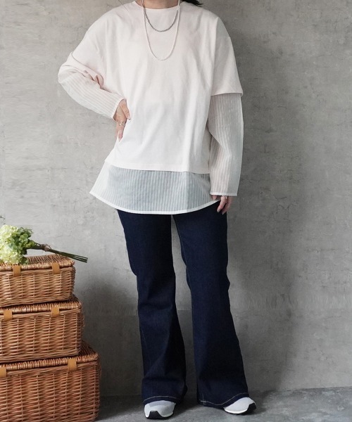 SELECT LEVERY(セレクトリベリー)の「シアーストライプレイヤードプルオーバー(Tシャツ/カットソー・レディース・ブラック/ピンク/グレー/オフホワイト・FREE)」の17枚目の写真