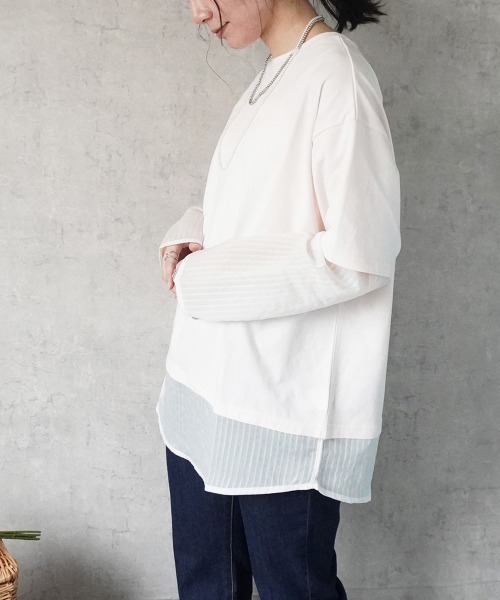 SELECT LEVERY(セレクトリベリー)の「シアーストライプレイヤードプルオーバー(Tシャツ/カットソー・レディース・ブラック/ピンク/グレー/オフホワイト・FREE)」の16枚目の写真