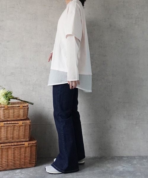 SELECT LEVERY(セレクトリベリー)の「シアーストライプレイヤードプルオーバー(Tシャツ/カットソー・レディース・ブラック/ピンク/グレー/オフホワイト・FREE)」の18枚目の写真