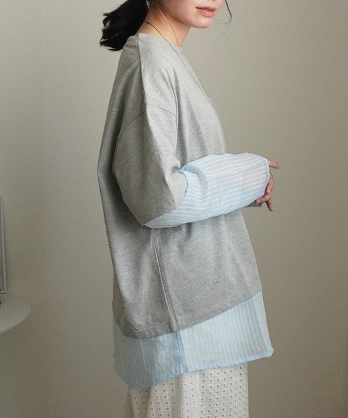 SELECT LEVERY(セレクトリベリー)の「シアーストライプレイヤードプルオーバー(Tシャツ/カットソー・レディース・ブラック/ピンク/グレー/オフホワイト・FREE)」の12枚目の写真