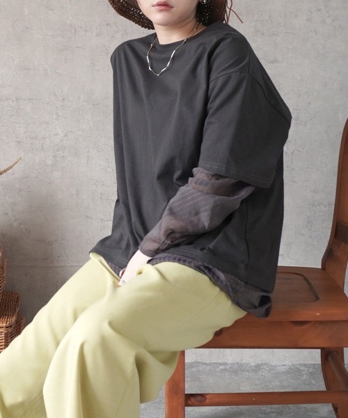 SELECT LEVERY(セレクトリベリー)の「シアーストライプレイヤードプルオーバー(Tシャツ/カットソー・レディース・ブラック/ピンク/グレー/オフホワイト・FREE)」の9枚目の写真