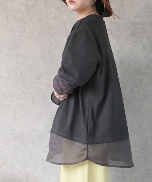 SELECT LEVERY(セレクトリベリー)の「シアーストライプレイヤードプルオーバー(Tシャツ/カットソー・レディース・ブラック/ピンク/グレー/オフホワイト・FREE)」の8枚目の写真