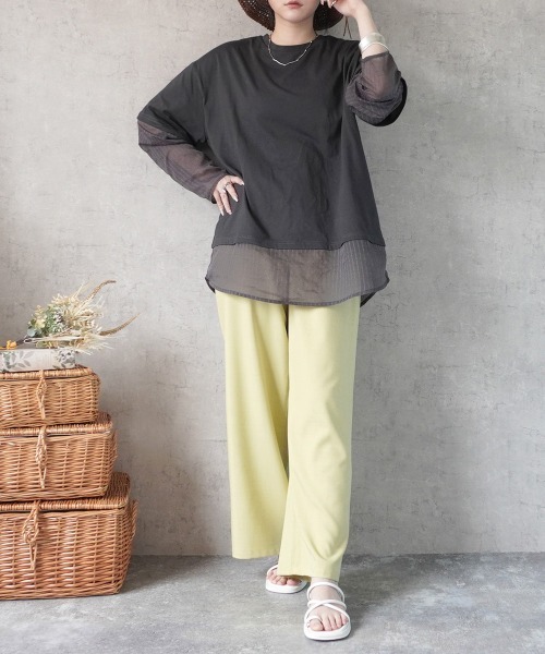 SELECT LEVERY(セレクトリベリー)の「シアーストライプレイヤードプルオーバー(Tシャツ/カットソー・レディース・ブラック/ピンク/グレー/オフホワイト・FREE)」の11枚目の写真