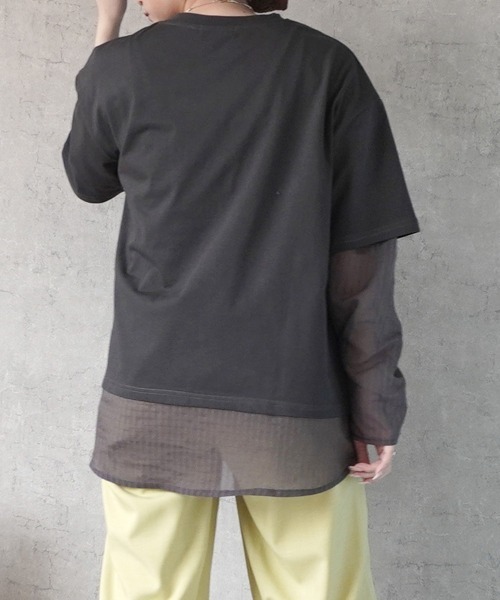 SELECT LEVERY(セレクトリベリー)の「シアーストライプレイヤードプルオーバー(Tシャツ/カットソー・レディース・ブラック/ピンク/グレー/オフホワイト・FREE)」の10枚目の写真