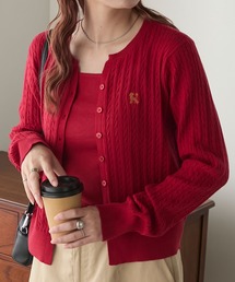 PICONE コットン フロントファスナー カーディガン レッド 40 PICONE コットン フロントファスナー カーディガン レッド 40