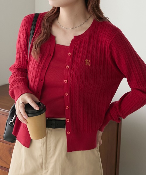 BONLECILL（ボンルシール）の「【至福のカヌレニット】アソートDOG刺繍ミニケーブルカーディガン（カーディガン/ボレロ・レディース・ネイビー/レッド/アイボリー/ブラック・FREE）」の15枚目の写真