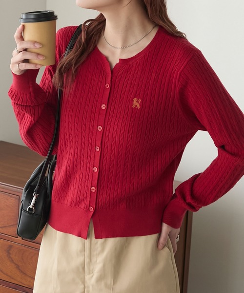 BONLECILL（ボンルシール）の「【至福のカヌレニット】アソートDOG刺繍ミニケーブルカーディガン（カーディガン/ボレロ・レディース・ネイビー/レッド/アイボリー/ブラック・FREE）」の16枚目の写真