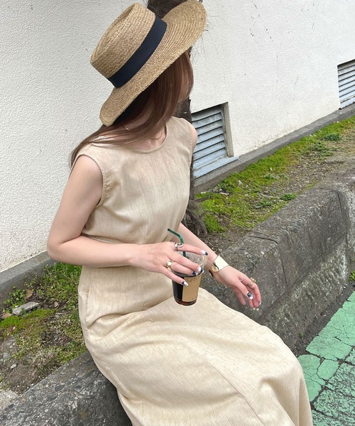 Futier land(フューティアランド)の「リゾートワンピ。夏大人バックリボンリネンワンピース(ワンピース・レディース・ブラック/ブルー/イエロー/オートミール・MEDIUM/LARGE)」の12枚目の写真