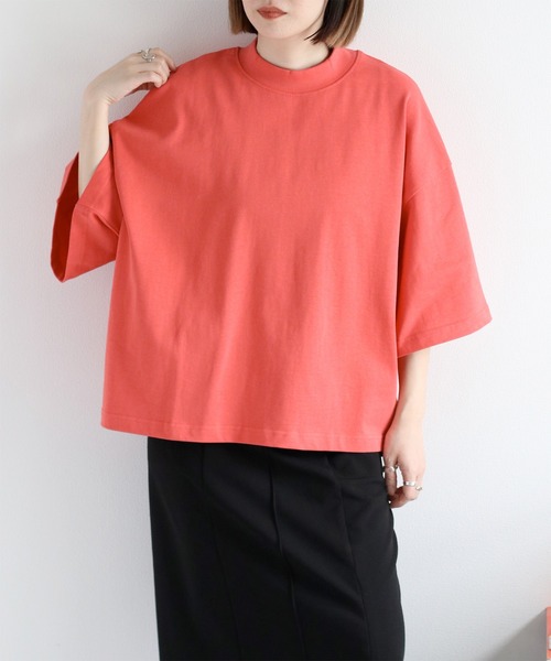 cepo（セポ）の「天竺モックネックショートスリーブTee（Tシャツ/カットソー・レディース・コーラルピンク/チャコール/ブラック/オフホワイト/ベージュ・M）」の5枚目の写真