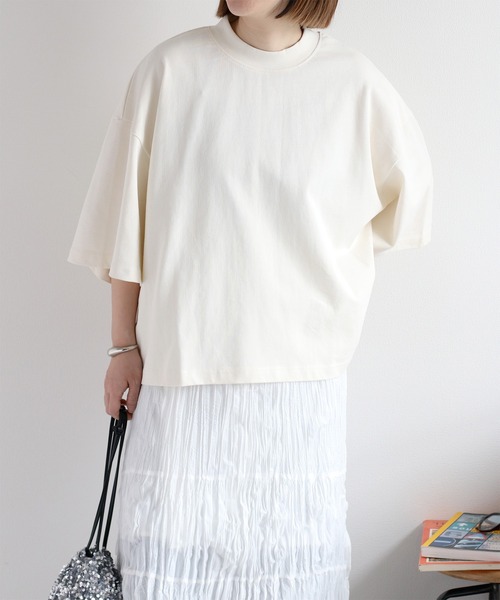 cepo（セポ）の「天竺モックネックショートスリーブTee（Tシャツ/カットソー・レディース・コーラルピンク/チャコール/ブラック/オフホワイト/ベージュ・M）」の12枚目の写真