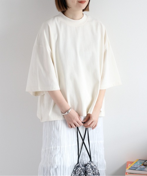 cepo（セポ）の「天竺モックネックショートスリーブTee（Tシャツ/カットソー・レディース・コーラルピンク/チャコール/ブラック/オフホワイト/ベージュ・M）」の16枚目の写真