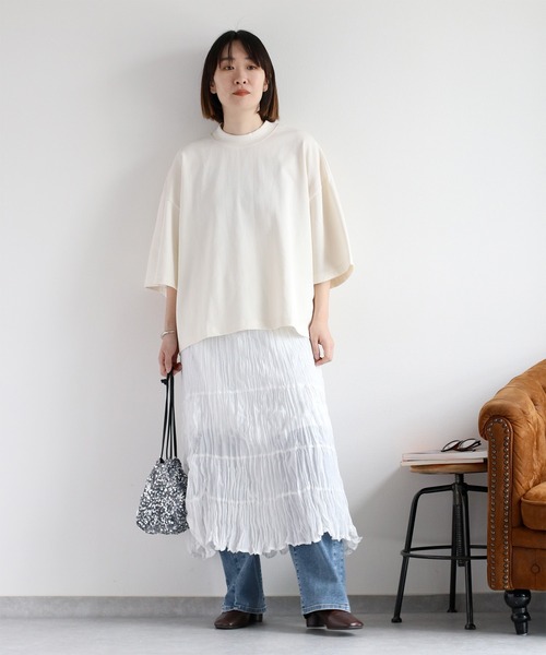 cepo（セポ）の「天竺モックネックショートスリーブTee（Tシャツ/カットソー・レディース・コーラルピンク/チャコール/ブラック/オフホワイト/ベージュ・M）」の6枚目の写真