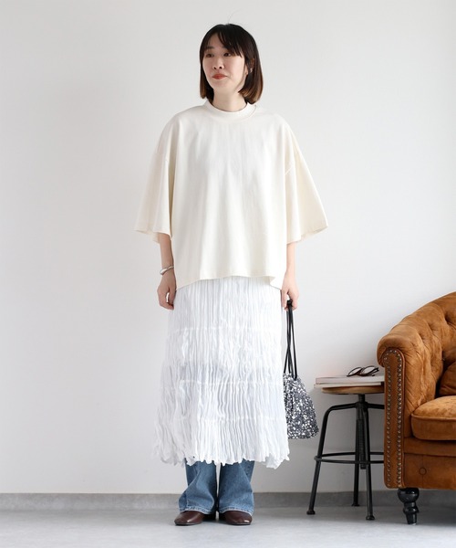 cepo（セポ）の「天竺モックネックショートスリーブTee（Tシャツ/カットソー・レディース・コーラルピンク/チャコール/ブラック/オフホワイト/ベージュ・M）」の11枚目の写真