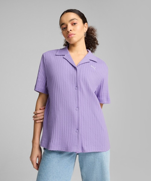 PUMA(プーマ)の「PUMA プーマ ウィメンズ ワードローブ ESS リブ ポインテール 半袖 シャツ(Tシャツ/カットソー・レディース・ホワイト/パープル・X-LARGE/SMALL/MEDIUM/LARGE/X-SMALL)」の2枚目の写真