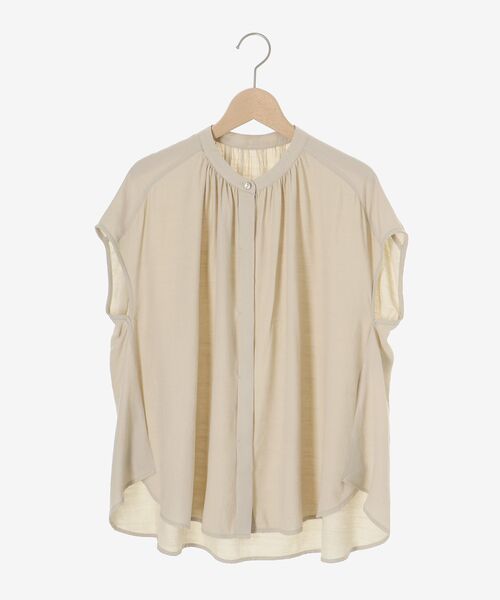 le.coeur blanc(ルクールブラン)の「《手洗い可能》T/R追撚フレンチスリーブブラウス(シャツ/ブラウス・レディース・ベージュ/ブラック/ミント・38)」の4枚目の写真