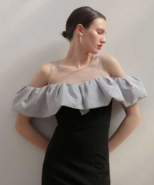 LEJA LUXE 2WAYストーンペプラムビスチェマーメイドドレスワンピース セール】【LEJA LUXE】2WAYストーンペプラムビスチェマーメイド