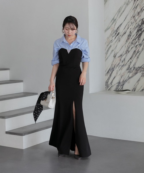 レジャ Leja ブラック ワンピース ドレス Leja ドレス 「LEJA」レースビッグカラー花柄刺繍ウエストマーク