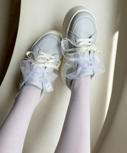 one after another NICE CLAUP(ワンアフターアナザーナイスクラップ)の「【新色追加】プラットフォームリボンカスタムスニーカー(スニーカー・レディース・ホワイト/ネイビー/サックスブルー・S/M/L)」の14枚目の写真