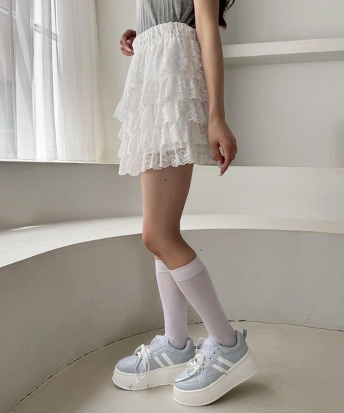 one after another NICE CLAUP(ワンアフターアナザーナイスクラップ)の「【新色追加】プラットフォームリボンカスタムスニーカー(スニーカー・レディース・ホワイト/ネイビー/サックスブルー・S/M/L)」の20枚目の写真