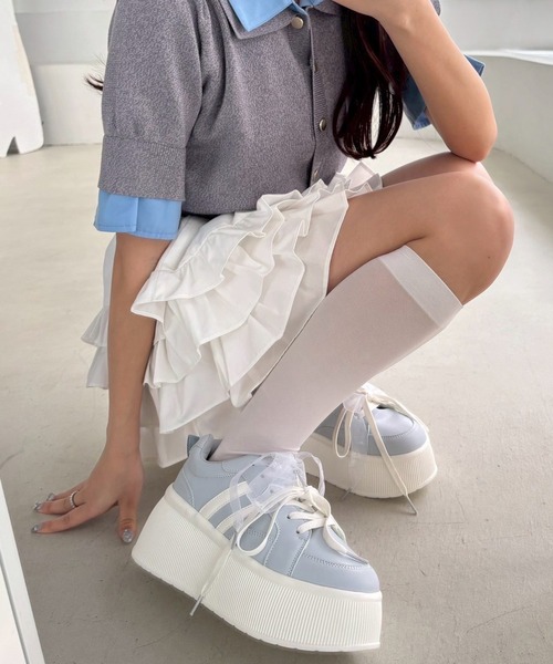 one after another NICE CLAUP(ワンアフターアナザーナイスクラップ)の「【新色追加】プラットフォームリボンカスタムスニーカー(スニーカー・レディース・ホワイト/ネイビー/サックスブルー・S/M/L)」の22枚目の写真