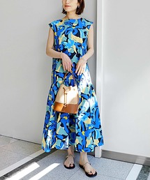 jinesジネス　ノースリーブロングワンピース 総柄　花柄　日本製　フリーサイズ jinesジネス ノースリーブロングワンピース 総柄 花柄 日本製